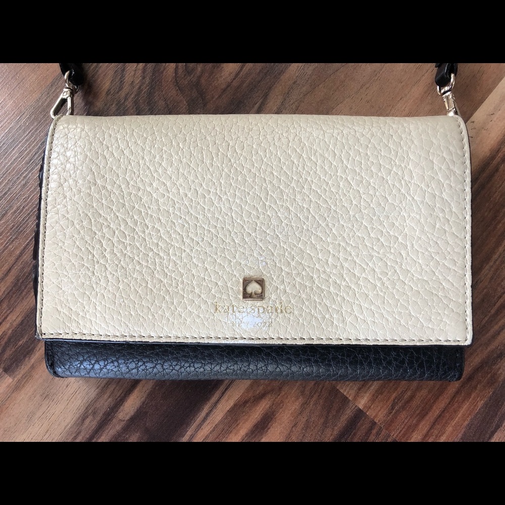 Kate Spade Purse Clutch black and cream leather with cross body strap